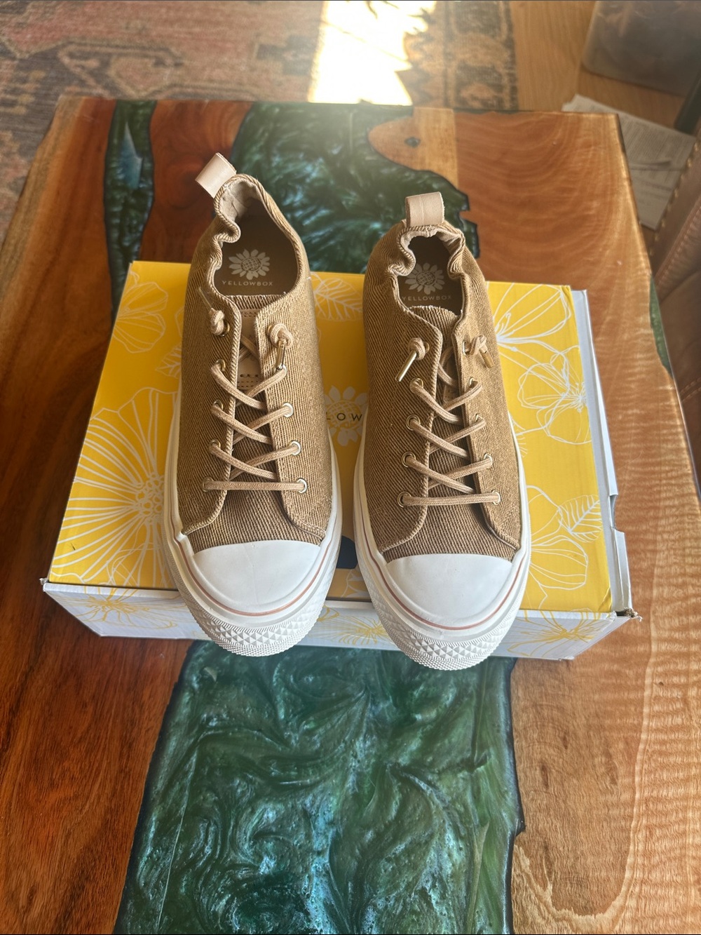 Yellow Box Tan Canvas Lace-Up Sneakers with White Toe